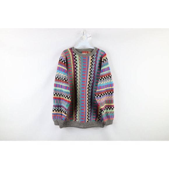 Vintage 90s Coogi Style Mens Small Rainbow Shetland Wool Knit Crewneck Sweater